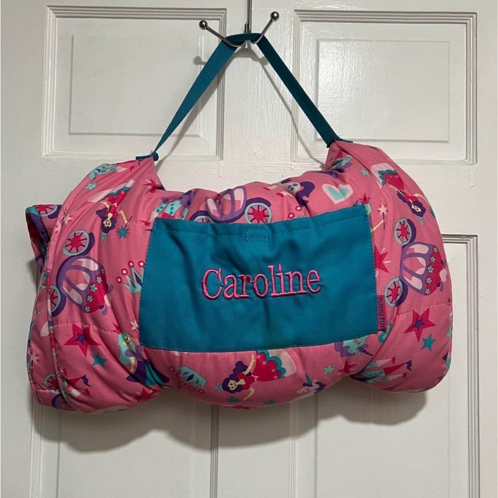 “Caroline” Monogrammed Nap Mat Sleeping Bag Princess Castle Pink Blue Prince